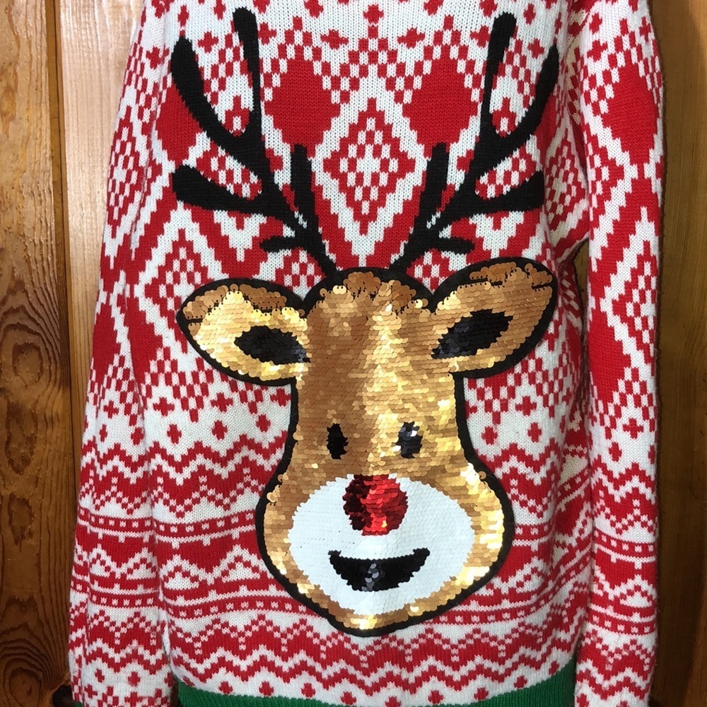 No boundaries reindeer ugly sweater Ladies Christmas Sweater Sequin Reindeer XL‌ - Picture 2 of 6